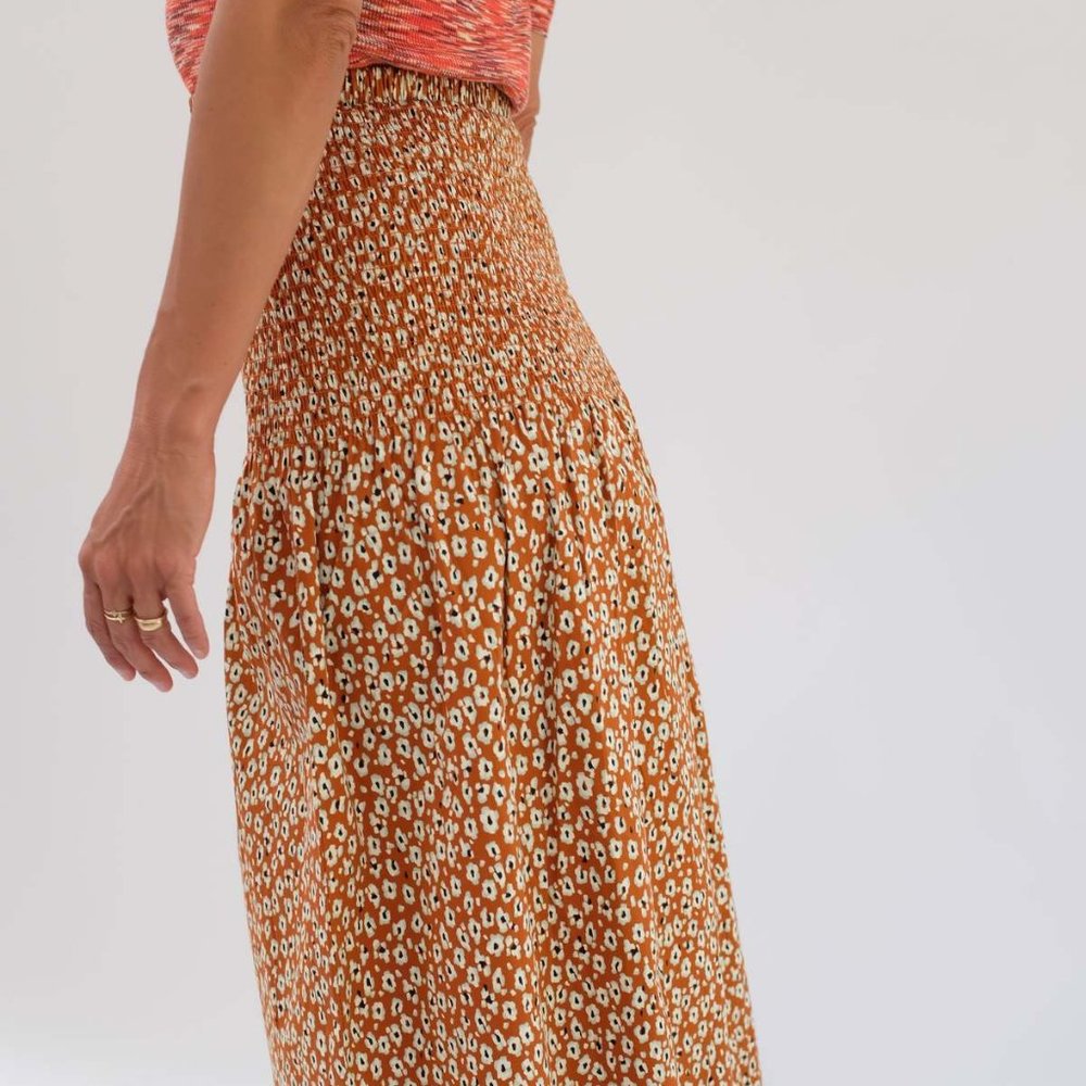 Kloke Echo Shirred Skirt Rust Floral, Size M